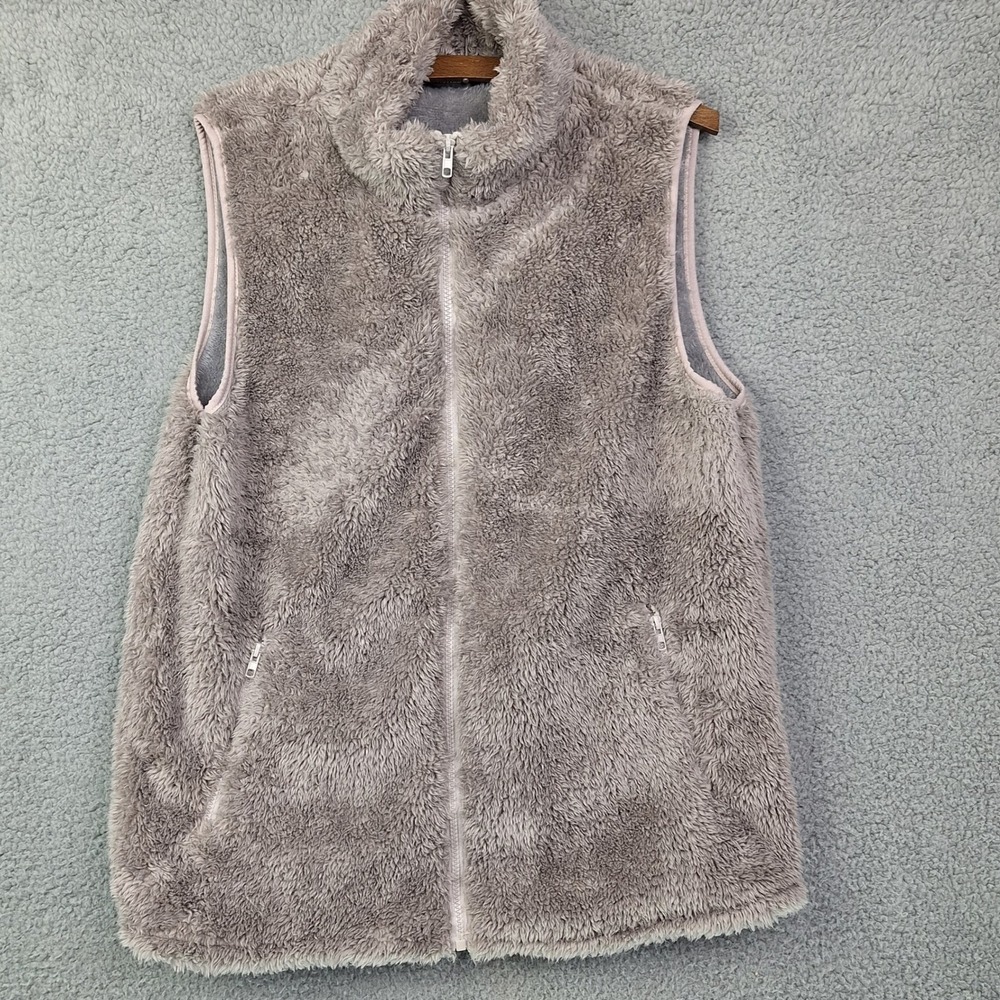 MEROKEETY Vest Womens Large‎ Grey Fleece Zip Up Cozy Plush Layer